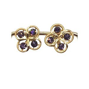 Crown Trifari Vintage Purple Rhinestone Gold Tone Clip on Earrings